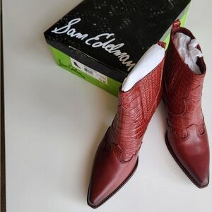 Sam Edelman Burgundy Croc-Embossed Ankle Boots